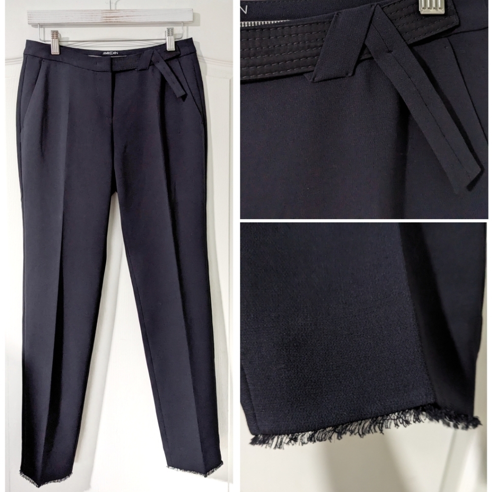 Marc Cain | Navy Slim Fit Trousers with Fringe Trim